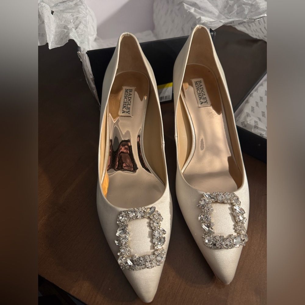 Badgley Mischka Ivory Heels with Crystal Embellishments